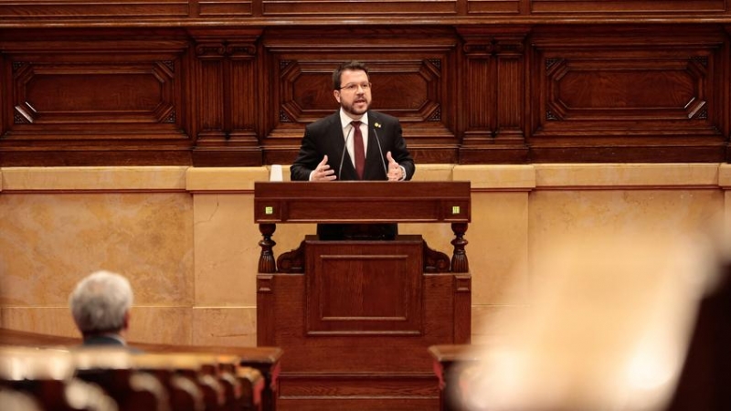 El vicepresident i conseller d'Economia, Pere Aragonès, durant la seva intervenció aquest divendres al Parlament.