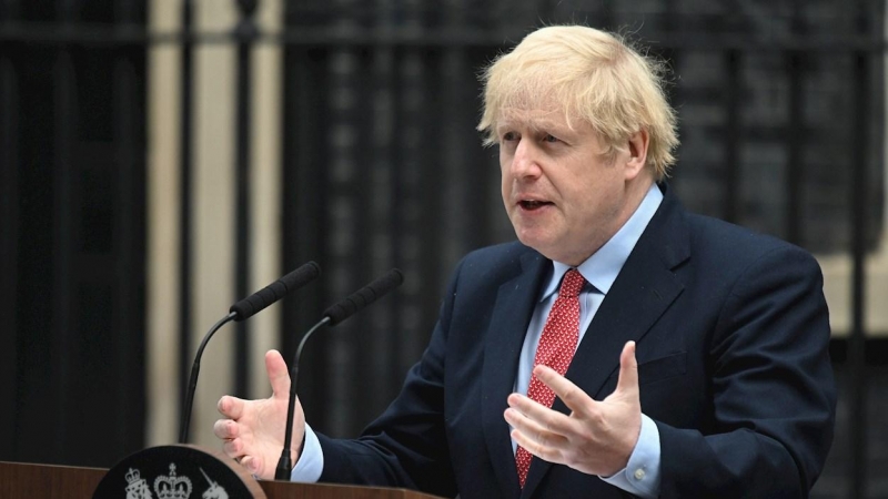 27/04/2020.-  El primer ministro británico, Boris Johnson, en su primera comparecencia tras superar la covid-19. / EFE - NEIL HALL