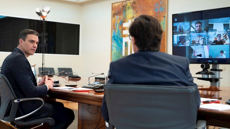 El jefe del Ejecutivo, Pedro Sánchez, en un momento de la reunión del comité técnico de seguimiento de la pandemia del coronavirus celebrada el sábado. EFE