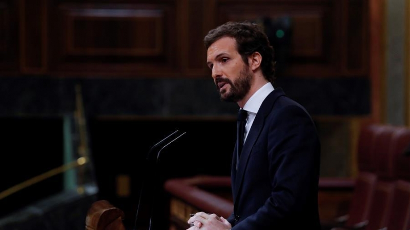 06/05/2020.- El líder del PP, Pablo Casado durante su intervención en el pleno del Congreso. / EFE - J.J. Guillén
