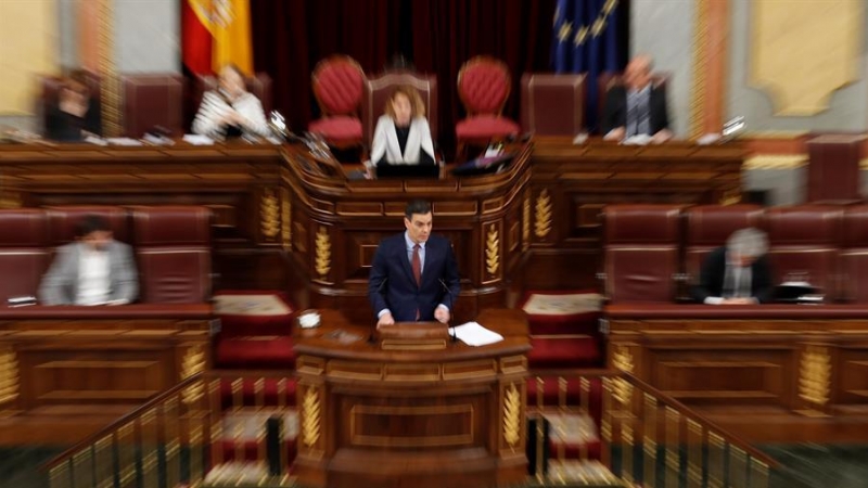 El presidente del Gobierno, Pedro Sánchez durante su intervención en el pleno del Congreso este miércoles. /EFE