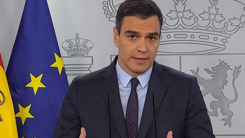 Pedro Sánchez en declaraciones en la Moncloa. EFE