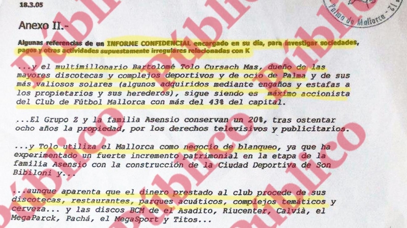 Comienzo del segundo anexo del informe que elaboró el comisario Villarejo para el capo balear Cursach, a cambio de más de medio millón de euros.