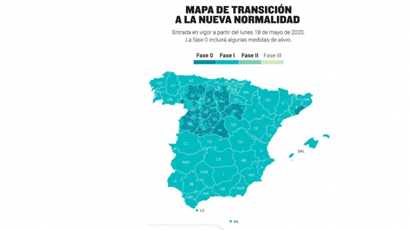 Mapa de las zonas que pasan a la fase 1./ Ministerio de Sanidad