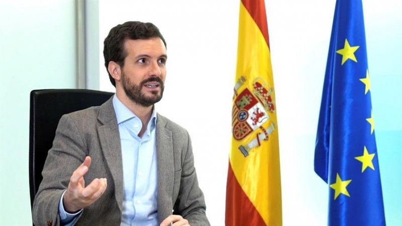 Pablo Casado en su reunión telemática con los presidentes autonómicos. EFE