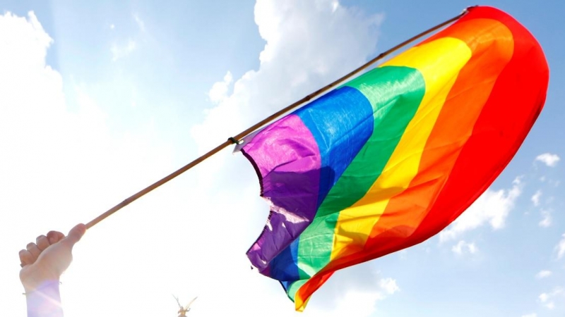 Una persona sostiene una bandera LGBT frente a la Columna de la Victoria de Berlín durante el desfile anual del Orgullo LGBT. REUTERS / Axel Schmidt / Archivo