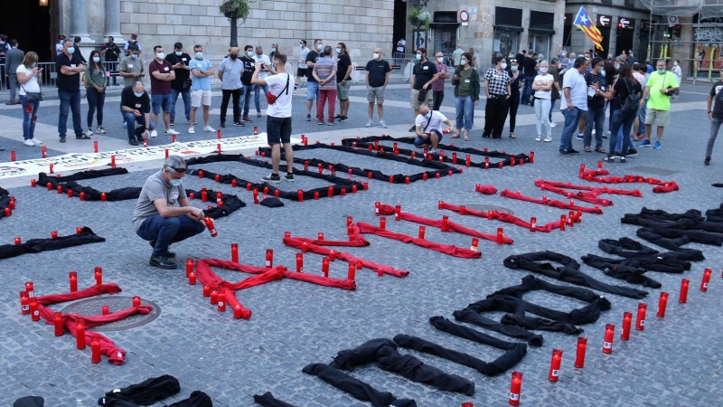 Pla obert dels treballadors de Nissan en una acció reivindicativa el 26 de maig del 2020. AINA MARTÍ / ACN