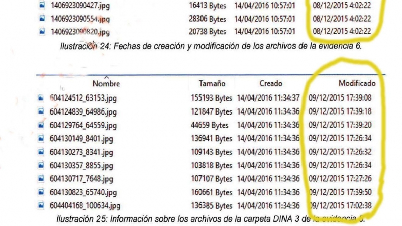 Otro de los extractos del informe de vestigios digitales de la pieza DINA.