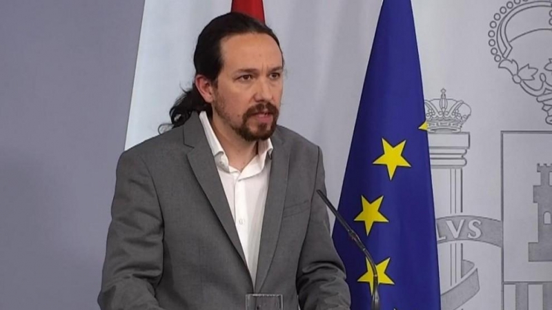 El vicepresident segon del Govern espanyol, Pablo Iglesias, en roda de premsa.