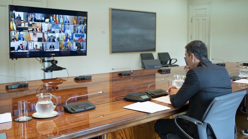 Pedro Sánchez, durante la reunión con los presidentes autonómicos. EUROPA PRESS.