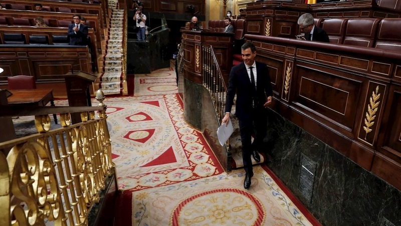 El presidente del Gobierno, Pedro Sánchez, ras su intervención en el pleno del Congreso que debate y vota la última prórroga del estado de alarma. EFE/ J.J. Guillén