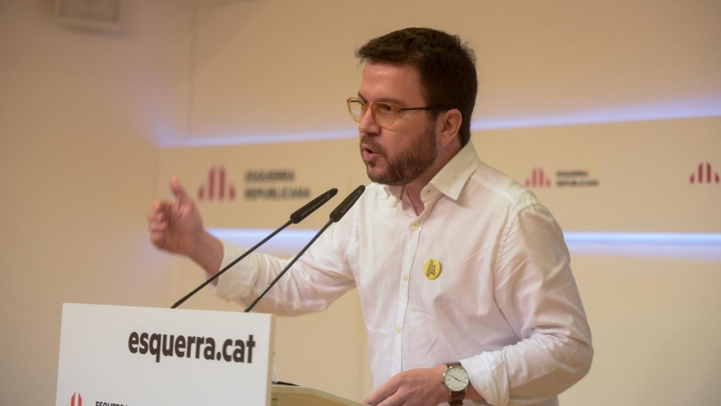 El vicepresident de la Generalitat i dirigent d'ERC, Pere Aragonès, durant la roda de premsa posterior al Consell Nacional dels republicans. ERC