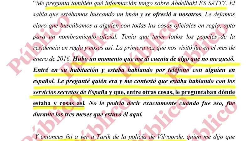 Reproducción del testimonio de Soliman Akaychouh que figura en el folio 11.461 del sumario de los atentados de Barcelona, según el escrito de la defensa que pide revocar el auto de cierre de la instrucción del caso.