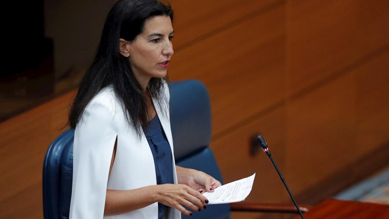 La portavoz de Vox Rocío Monasterio durante el pleno celebrado este jueves en la Asamblea de Madrid. EFE