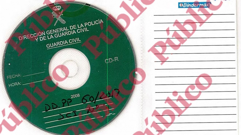 Imagen del CD Rom grabado por la Guardia Civil, con su carátula vacía, sin reseñar los contenidos, tal como aparece en la versión digital del sumario del 17-A.