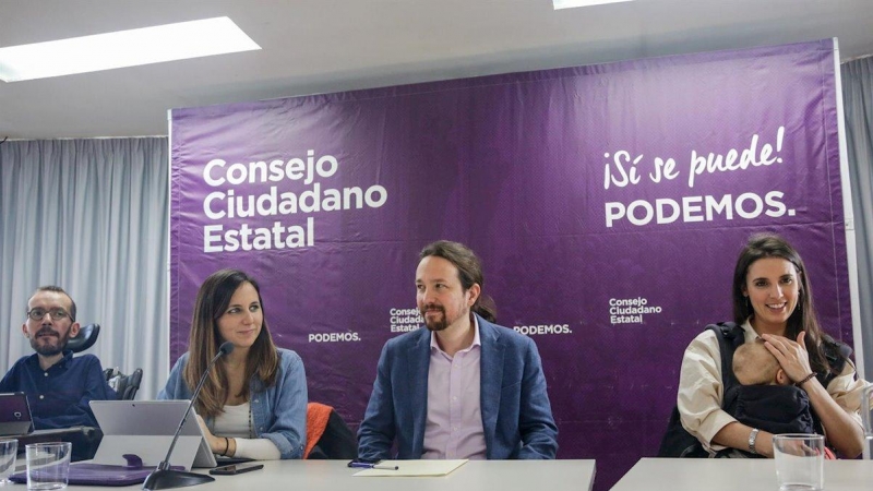 El secretario general de Podemos, Pablo Iglesias, junto a los dirigentes Irene Montero, Ione Belarra y Pablo Echenique - RICARDO RUBIO - EUROPA PRESS - ARCHIVO