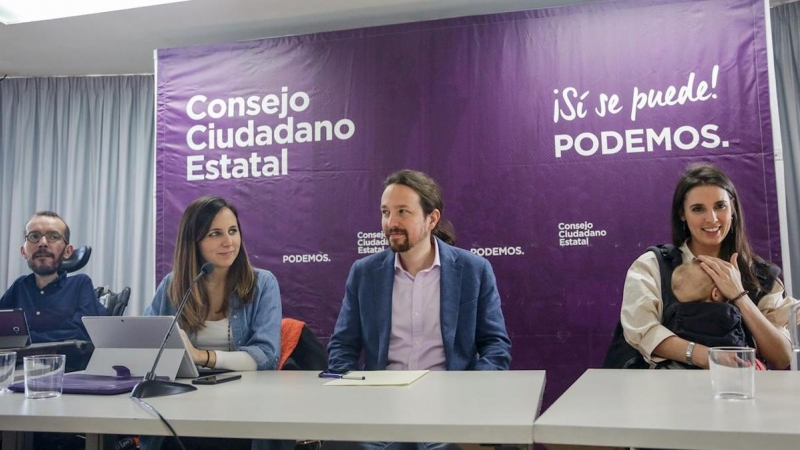 El secretario general de Podemos, Pablo Iglesias, junto a los dirigentes Irene Montero, Ione Belarra y Pablo Echenique - RICARDO RUBIO - EUROPA PRESS - ARCHIVO