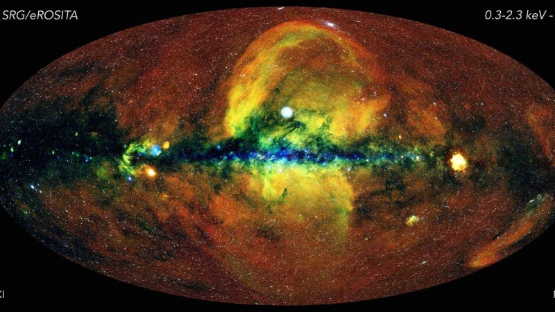 Imagen del cielo completo visto en rayos X por el telescopio espacial eRosita./MPE/IKI