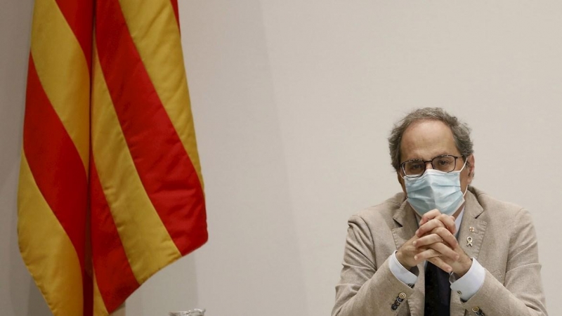 El presidente de la Generalitat, Quim Torra, durante la reunión semanal del gobierno de la Generalitat, este martes. EFE/Andreu Dalmau