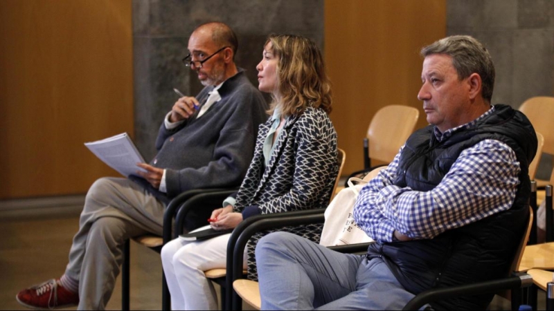 Natalio Grueso, Judit Pereiro y José María Vigil, durante el juicio del 'caso Niemeyer'. / EFE