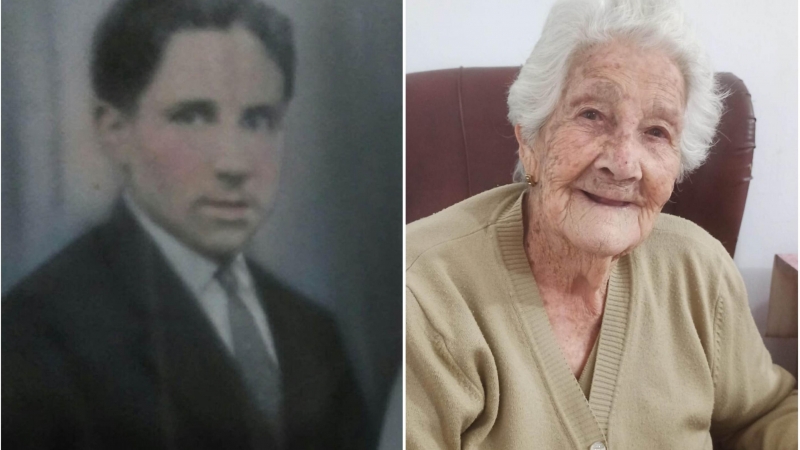Leoncio, en una de las pocas imágenes que conserva la familia, y su hija Paula, de 89 años.