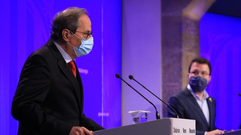 Compareixença del president Quim Torra i el vicepresident Pere Aragonès després que un jutge rebutgés l'enduriment de mesures de confinament al Segrià pel brot de coronavirus. Govern