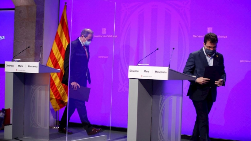 El presidente de la Generalitat, Quim Torra, junto a su vicepresidente Pere Aragonés. - EFE