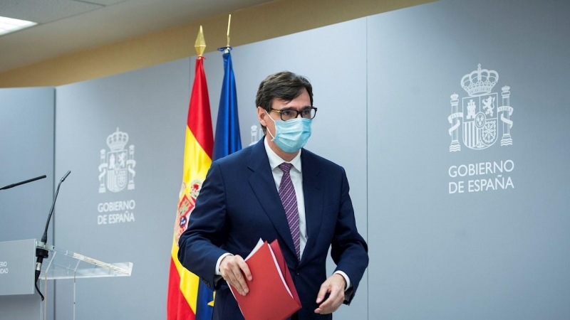 13/07/2020.- El Ministro de Sanidad, Salvador Illa, comparece en rueda de prensa este lunes en Madrid. / EFE - Luca Piergiovanni