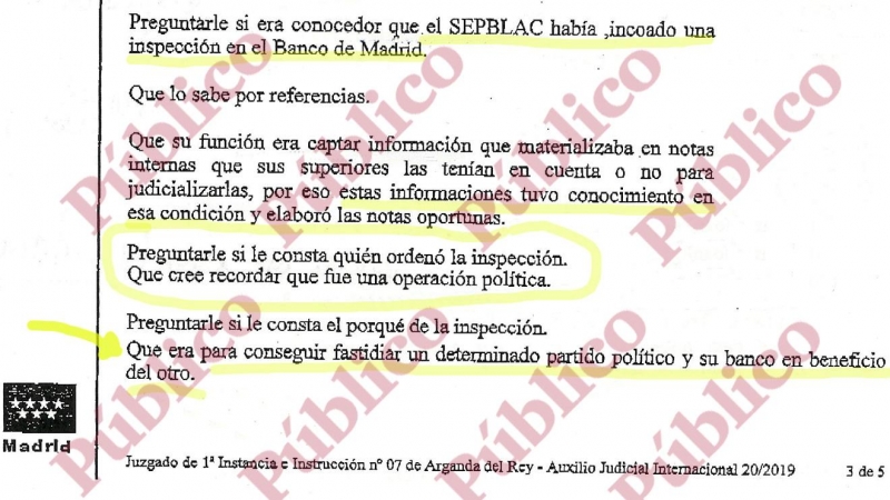Fragmento de la declaración de Villarejo, en prisión, ante el juez de Arganda del Rey, por comisión rogatoria de la Justicia de Andorra.