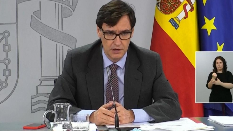 El ministre de Sanitat, Salvador Illa, a la roda de premsa després del Consell de Ministres. EFE