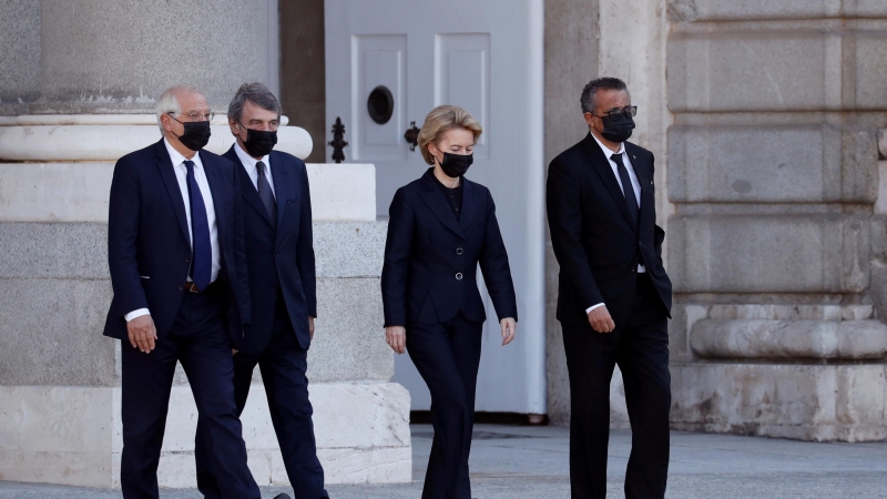 Josep Borrel, David Sassoli, Ursula von der Leyen y Tedros Adhanom Ghebreyesus. EFE/Ballesteros/POOL