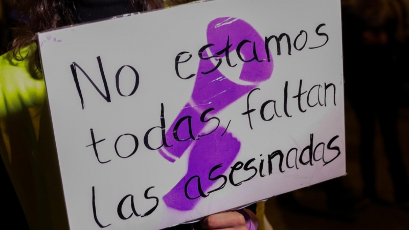 Una mujer sostiene una pancarta en la que se lee 'No estamos solas, faltan las asesinadas', en la manifestación del Día Internacional para la Eliminación de la Violencia contra las Mujeres. / Europa Press / Archivo