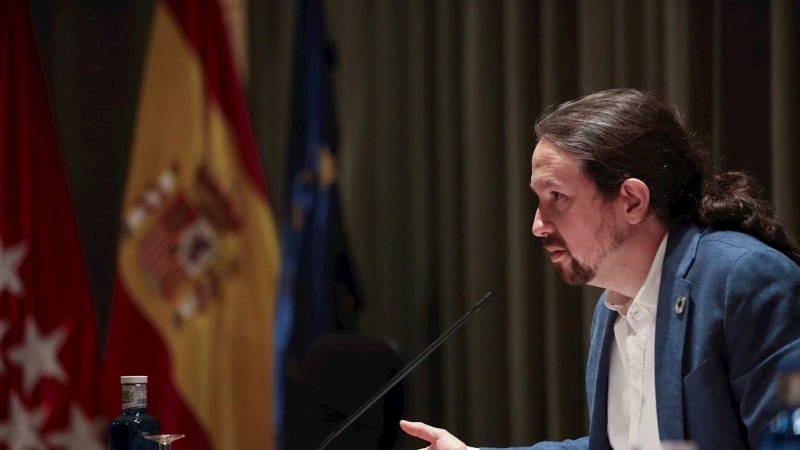 22/07/2020.- El vicepresidente segundo del Gobierno, Pablo Iglesias, durante su participación en el curso 'La Agenda 2030: El gran reto mundial de esta década', dentro de los cursos de verano de la Universidad Complutense. EFE/David Fernández