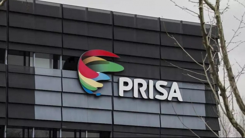 El logo de Prisa en su sede en la localidad madrileña de Tres Cantos. E.P.