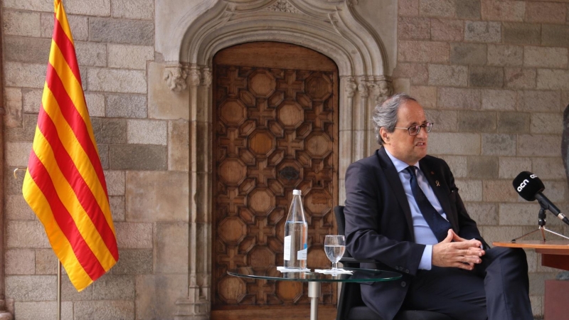 El president de la Generalitat, Quim Torra, durant l'entrevista amb l'ACN. BERNAT VILARÓ / ACN