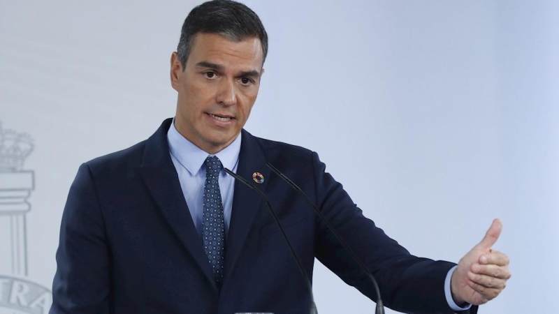 El presidente del Gobierno, Pedro Sánchez, durante la rueda de prensa posterior al Consejo de Ministros celebrado en La Moncloa, este martes. EFE/ Zipi