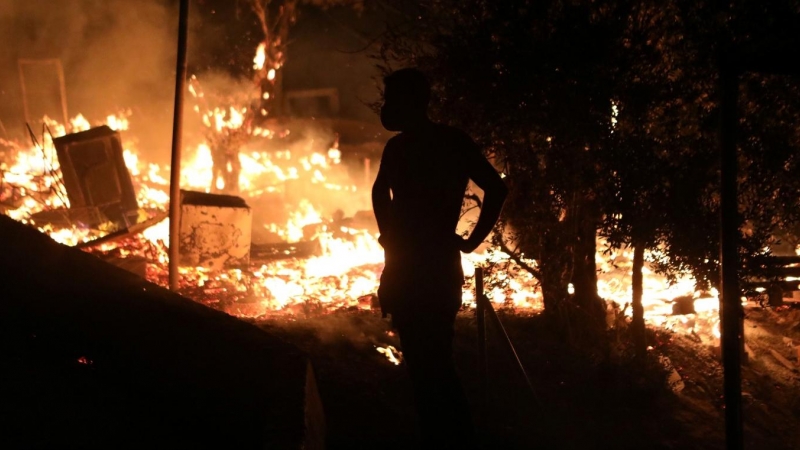 Incendio en el campo de refugiados de Moria. /Reuters