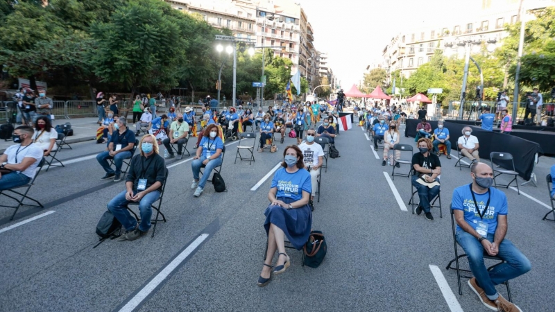 Imatge de l'acte central de la mobilització de l'ANC per aquest 11 de setembre de 2020, celebrat a la plaça Letamendi de Barcelona. ANC