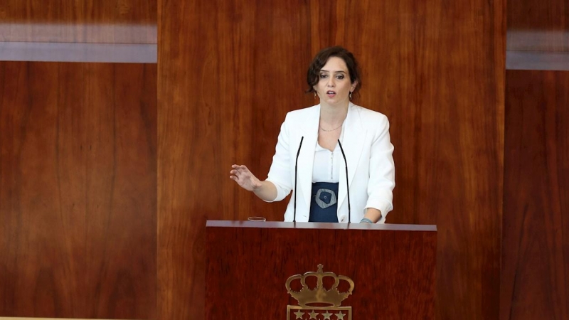 La presidenta de la Comunidad de Madrid, Isabel Díaz Ayuso, durante su intervención en la segunda sesión del debate sobre el estado de la región. /EFE