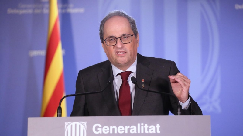 El president del Govern, Quim Torra, durant la declaració institucional a la Delegació a Madrid després de la vista al Tribunal Suprem. Jordi Bedmar | Govern | ACN