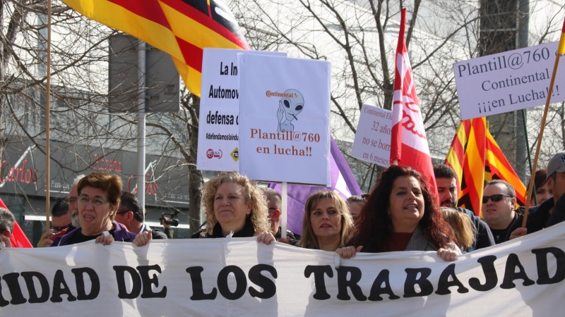 Treballadores de Continental en una de les marxes de protesta. Norma Vidal / ACN