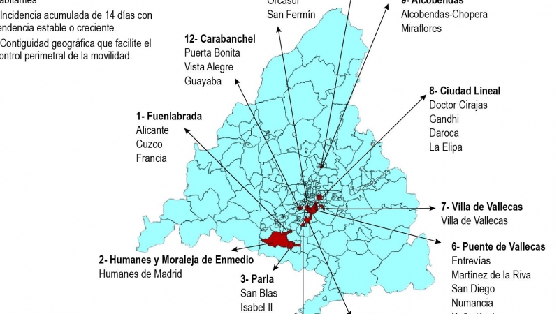 Las 37 áreas sanitarias de Madrid donde se limita la movilidad. / EFE