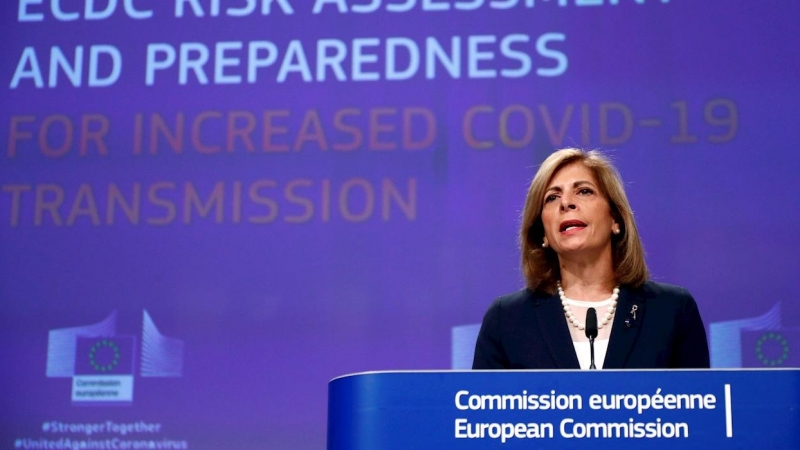 24/09/2020.- La comisaria europea de Salud y Seguridad Alimentaria, Stella Kyriakides, durante una rueda de prensa. / EFE - FRANCOIS LENOIR