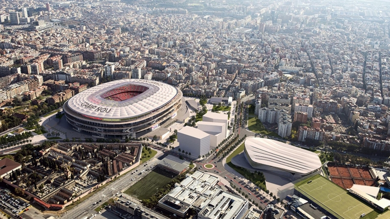 Simulació del Camp Nou remodelat i tot el seu entorn, segons el projecte de l’Espai Barça. DEPARTAMENT DE TERRITORI I SOSTENIBILITAT