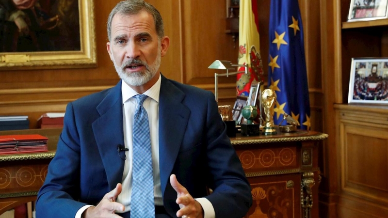 El rey Felipe VI durante su intervención por videoconferencia en la cumbre virtual con la que se conmemora el 75 aniversario de la ONU. EFE/ Francisco Gómez / Casa De S.M El Rey