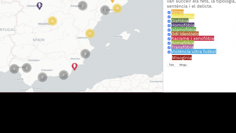 Mapa dels crims d'odi a l'Estat espanyol.