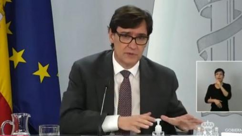 El ministro de Sanidad, Salvador Illa, en una rueda de prensa tras el Consejo de Ministros. / MONCLOA