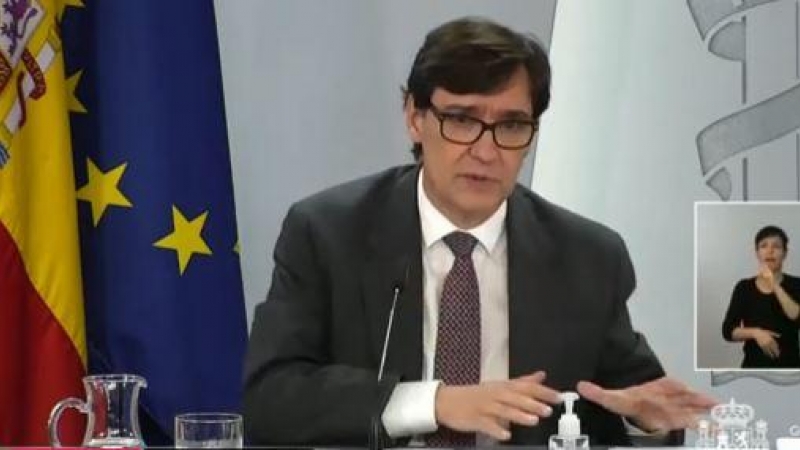 El ministro de Sanidad, Salvador Illa, en una rueda de prensa tras el Consejo de Ministros. / MONCLOA