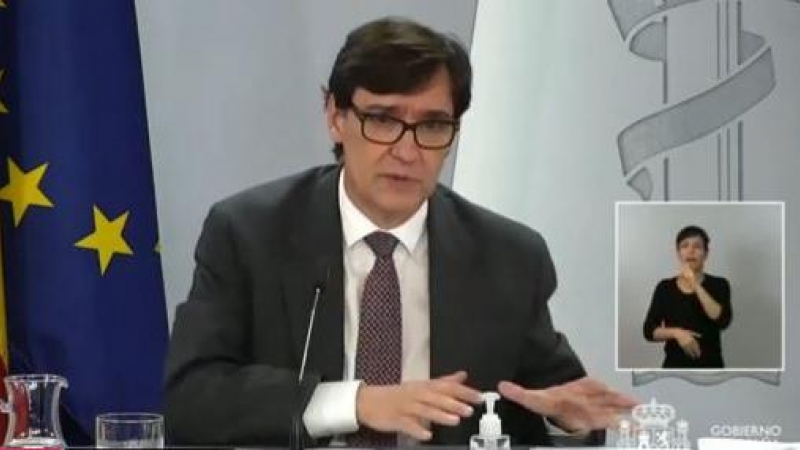 El ministro de Sanidad, Salvador Illa, en una rueda de prensa tras el Consejo de Ministros. / MONCLOA