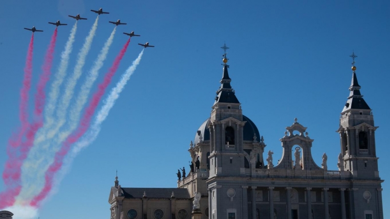 Imagen del acto que se celebra en la plaza de la Armería del Palacio Real con motivo del Día de la Fiesta Nacional en Madrid. /Europa Press